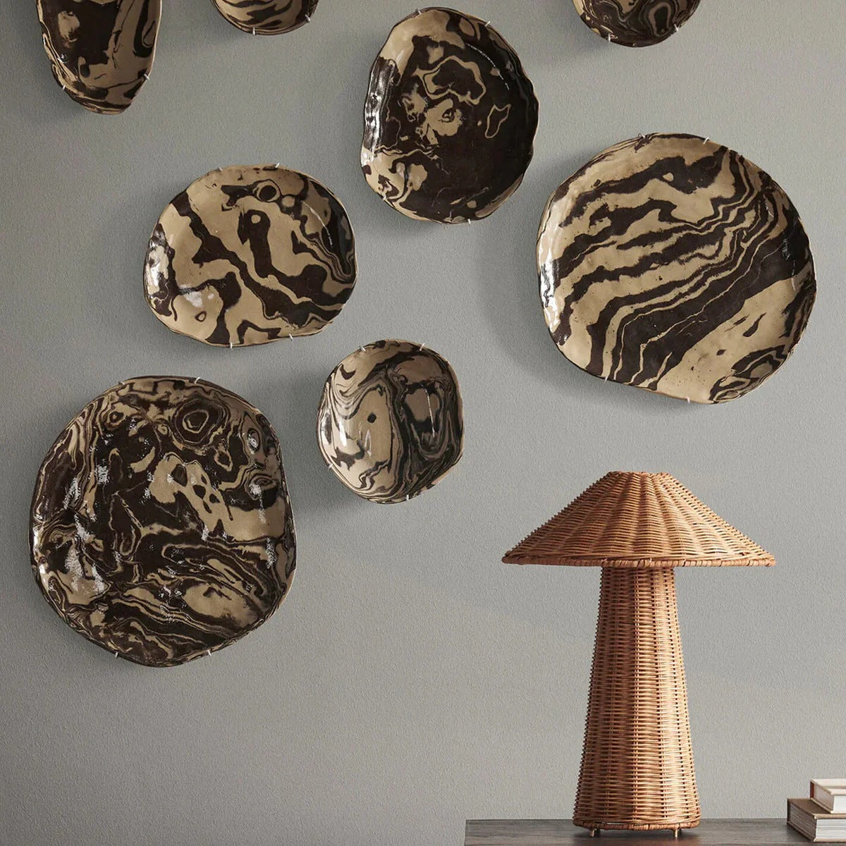 Lampe de table vintage en rotin faite à la main en forme de champignon pour bureau et chambre à coucher - LUXARAH