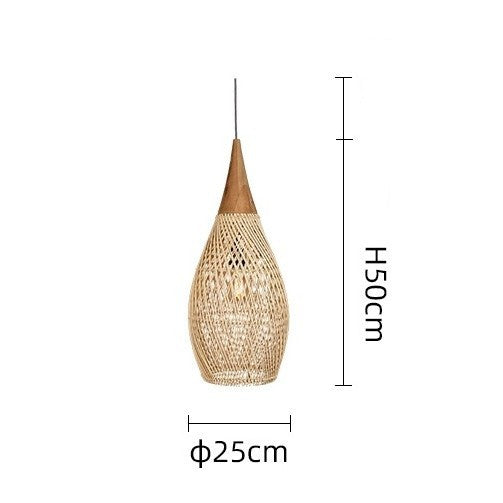 Lustre de salon vintage en bois et rotin tressé - LUXARAH
