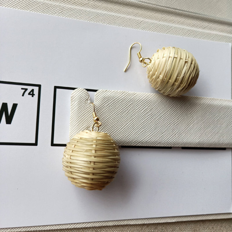 Boucles d'oreilles vintage en rotin, faites à la main, en paille - LUXARAH