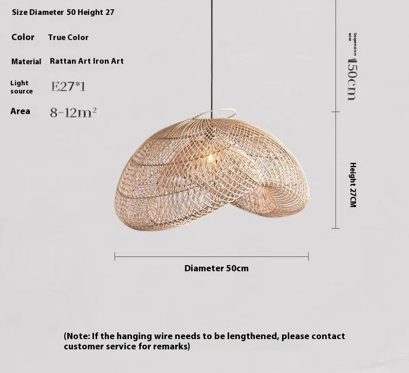 Lustre de style Ji Ji tissé à la main, lampe de salon en rotin personnalisée - LUXARAH