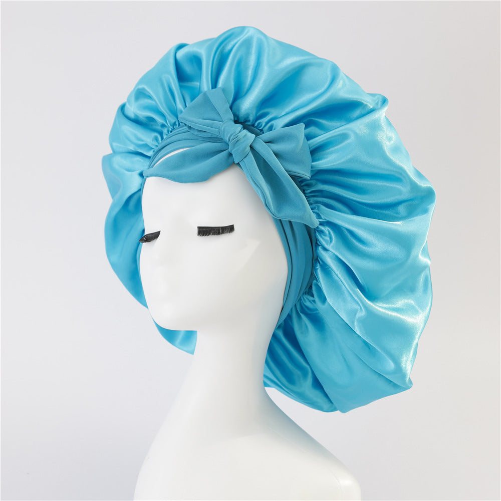 Bonnet en soie pour dormir, bonnet en satin, bonnet de nuit, écharpe pour cheveux bouclés avec lien à nouer