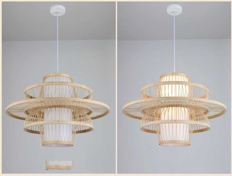 Lustre en bambou pour restaurant chinois, hôtel, famille d'accueil, chambre à coucher, balcon, lanterne, lampe à riz - LUXARAH