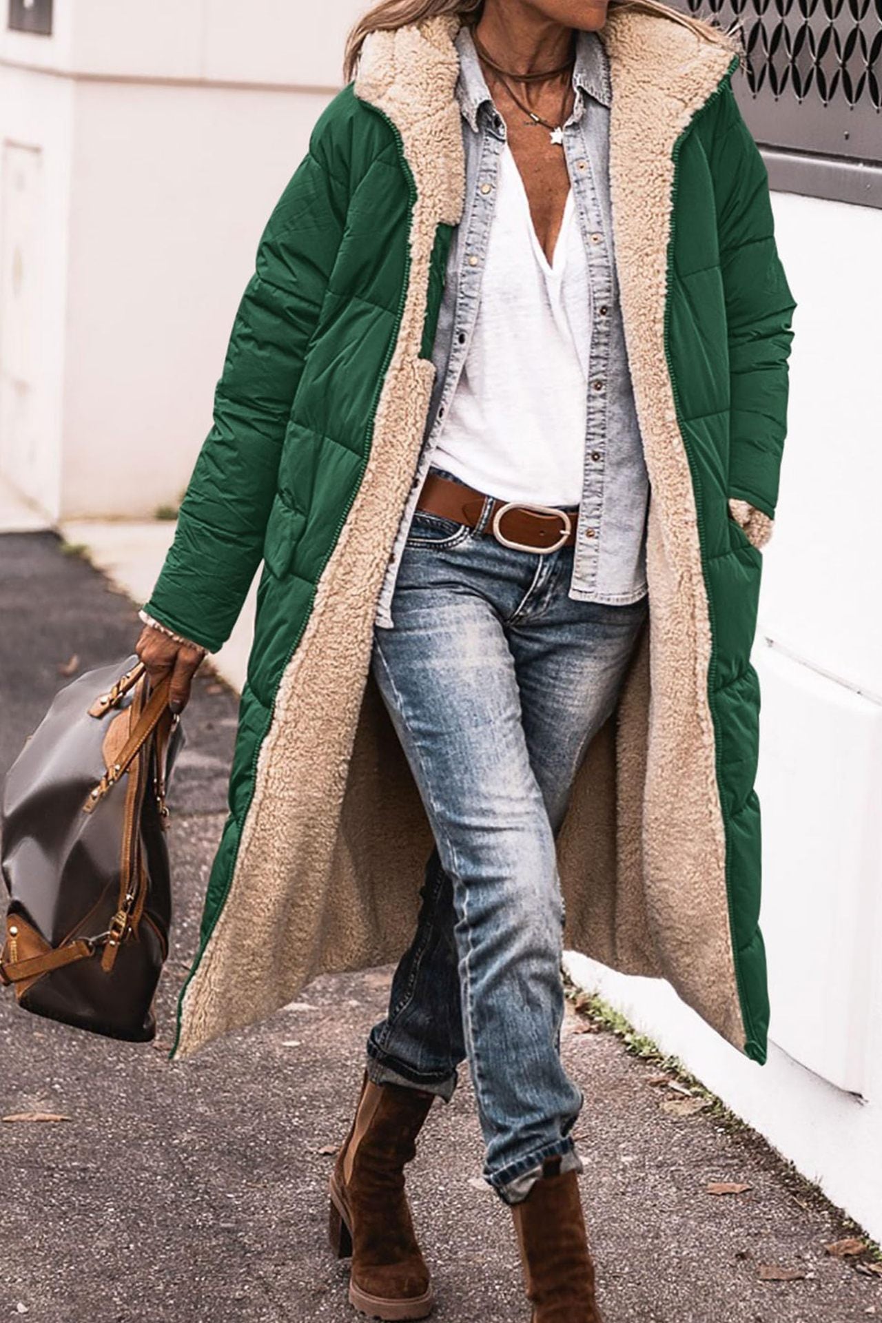 Manteau long à capuche de couleur unie, manches longues, double face, slim, élégant, cardigan, vêtements pour femmes
