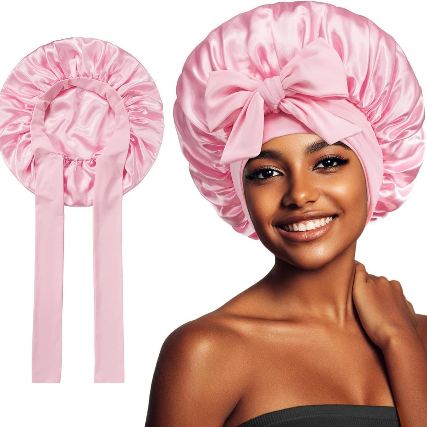 Bonnet en soie pour dormir, bonnet en satin, bonnet de nuit, écharpe pour cheveux bouclés avec lien à nouer