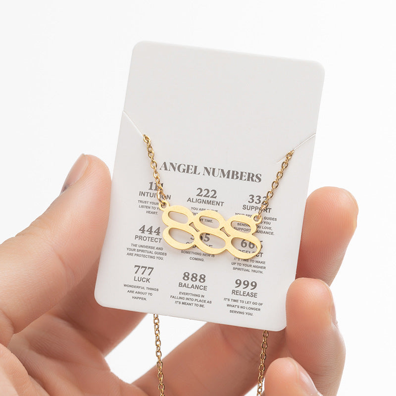 Collier pendentif numérique porte-bonheur pour femme, style ange, tendance, en acier inoxydable 000-999, style vintage