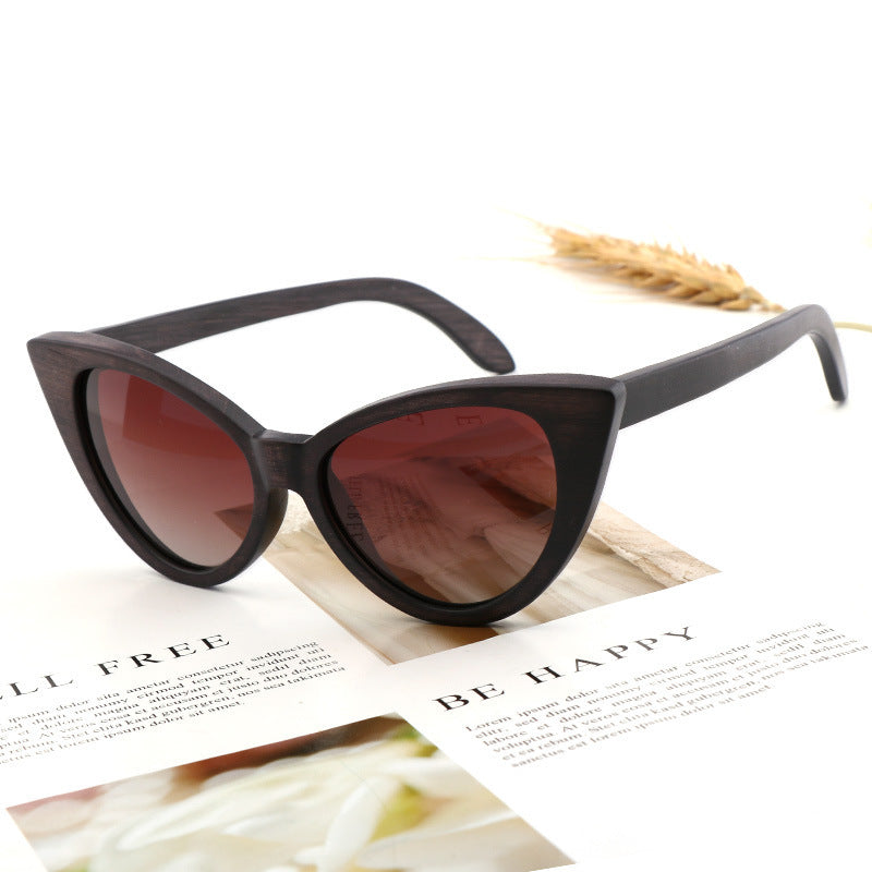 Lunettes de soleil polarisées œil de chat pour femmes, en bois de bambou, tendance