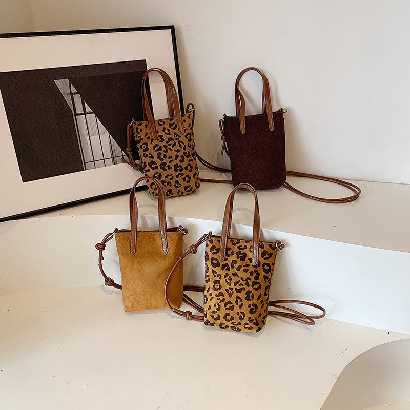Sac bandoulière femme automne et hiver rétro imprimé léopard, nouveau polyvalent daim, sac téléphone