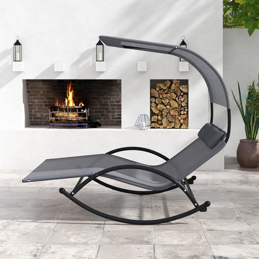 Chaise longue d'extérieur à bascule double pour 2 personnes avec auvent et appuie-têtes amovibles - LUXARAH