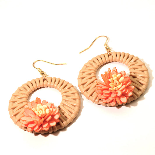 Boucles d'oreilles géométriques tissées en rotin rétro imitation - LUXARAH