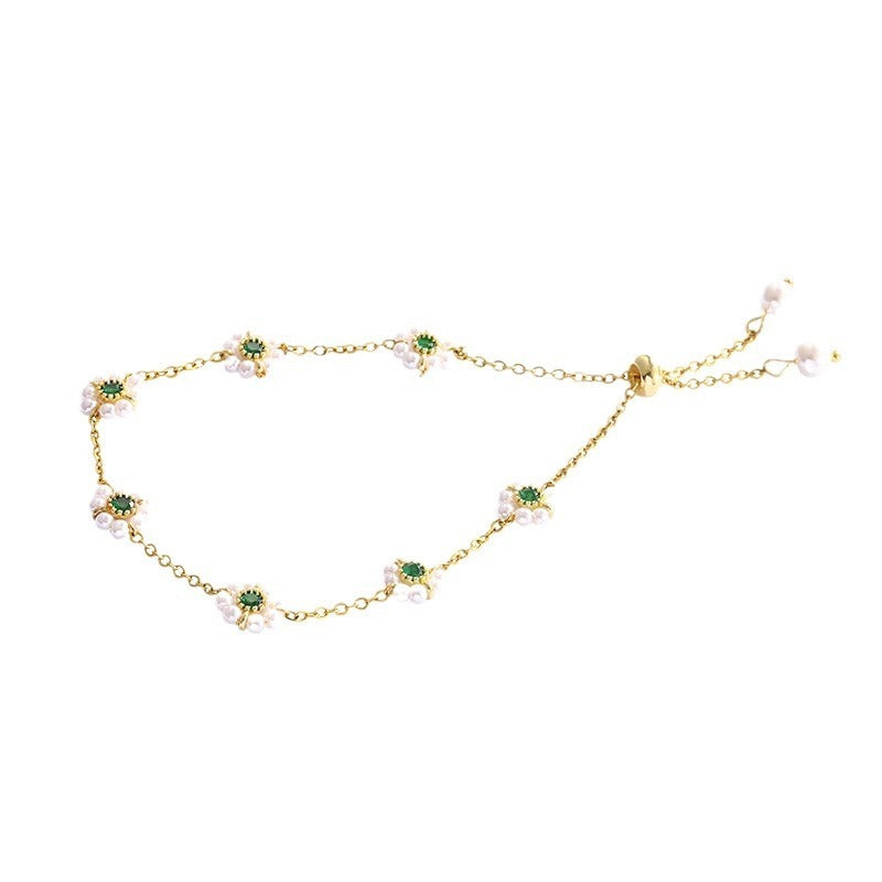 Bracelet à fleurs en perles, bracelet à chaîne réglable tendance et polyvalent