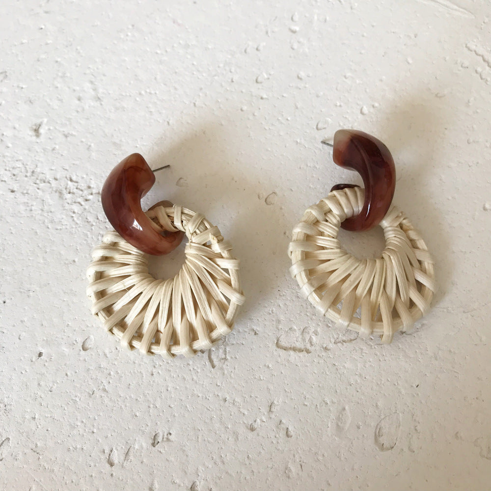 Boucles d'oreilles rétro printemps-été en bambou et rotin tressé - LUXARAH