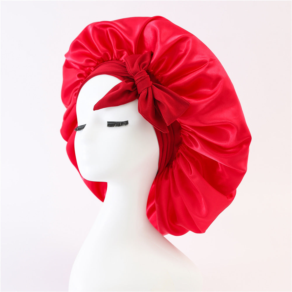 Bonnet en soie pour dormir, bonnet en satin, bonnet de nuit, écharpe pour cheveux bouclés avec lien à nouer