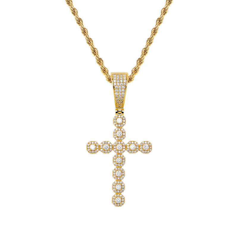 Retro Jesus Christ cross pendant, decorated with zircons, for men and women.