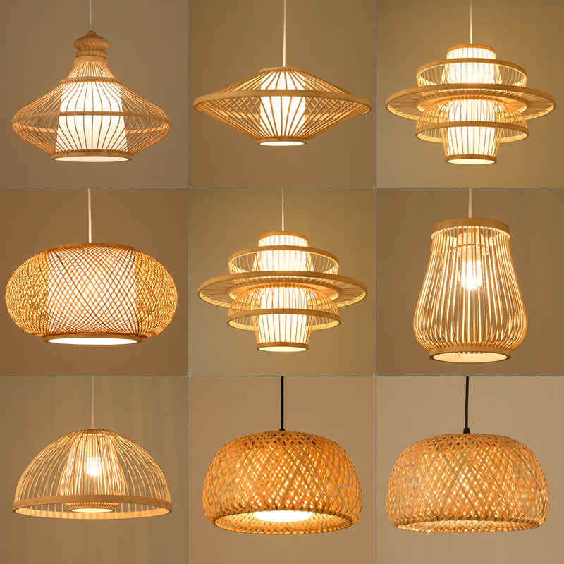 Lustre en bambou pour restaurant chinois, hôtel, famille d'accueil, chambre à coucher, balcon, lanterne, lampe à riz - LUXARAH