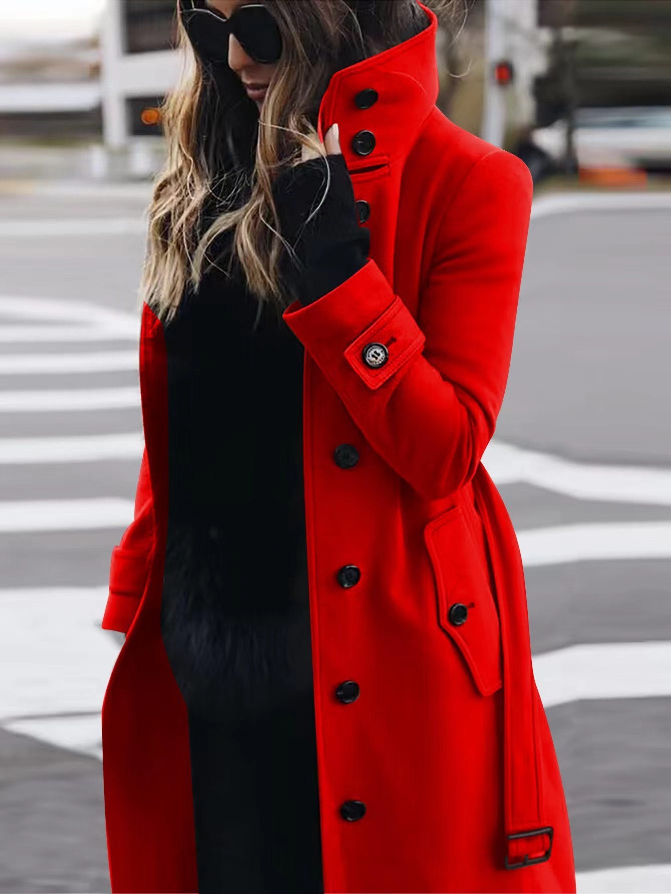 Manteau en Laine Femme - Design Élégant, Coupe Slim, Manches Longues, Col Montant