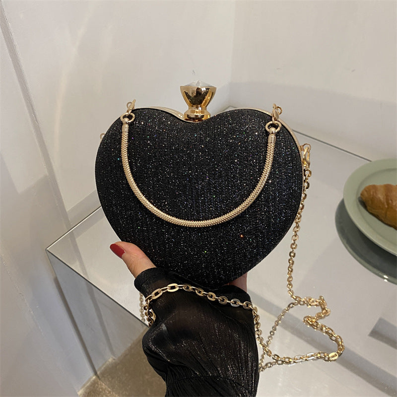 Pochette de soirée pour femme, sac à main brillant en forme de cœur, pochette en métal, sac à bandoulière avec chaîne tendance, sac à main de luxe pour femme, tenue de Saint-Valentin - LUXARAH