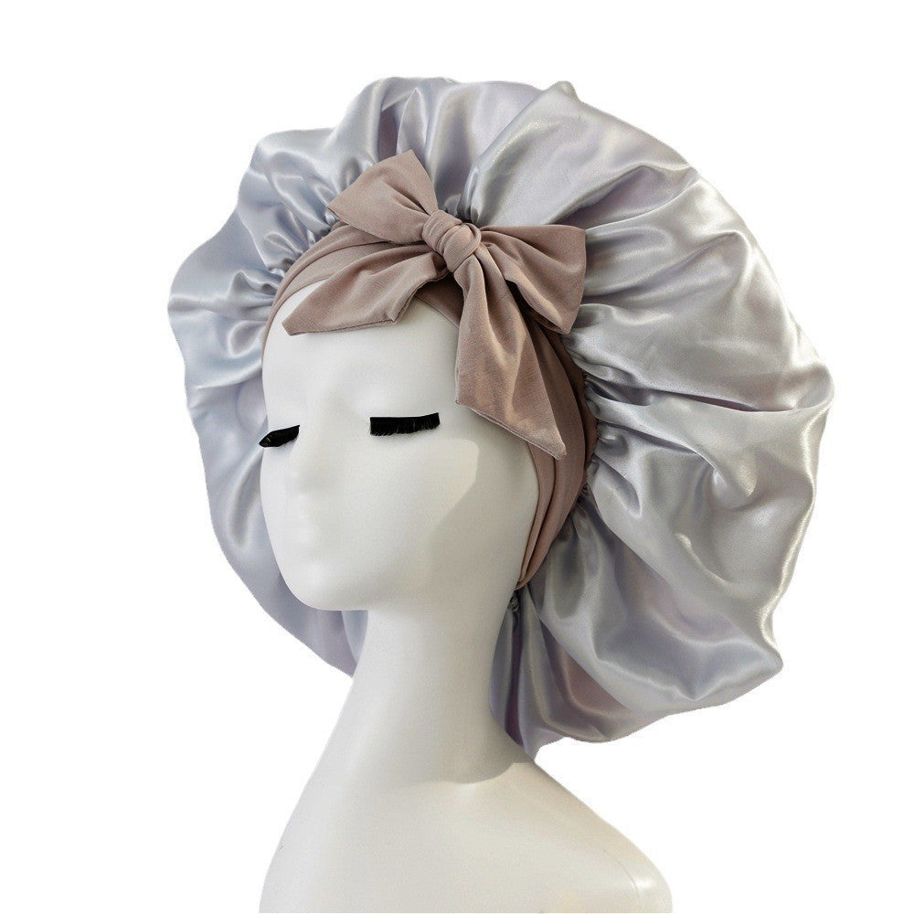 Bonnet en soie pour dormir, bonnet en satin, bonnet de nuit, écharpe pour cheveux bouclés avec lien à nouer