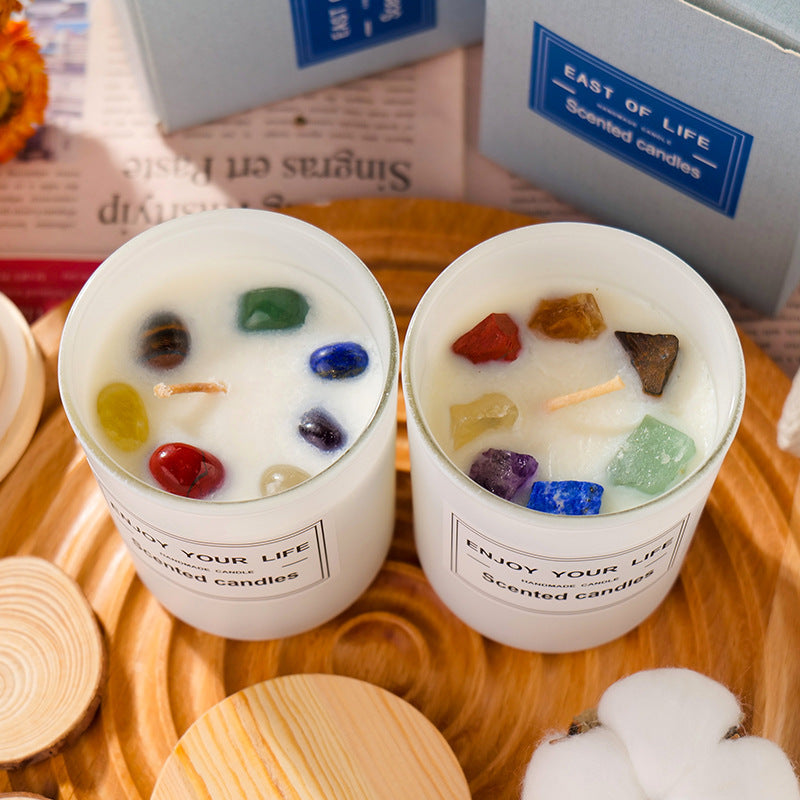 Bougie d'aromathérapie en pierre de cristal naturel, bougies sans fumée en cire de soja, coffret cadeau de Noël