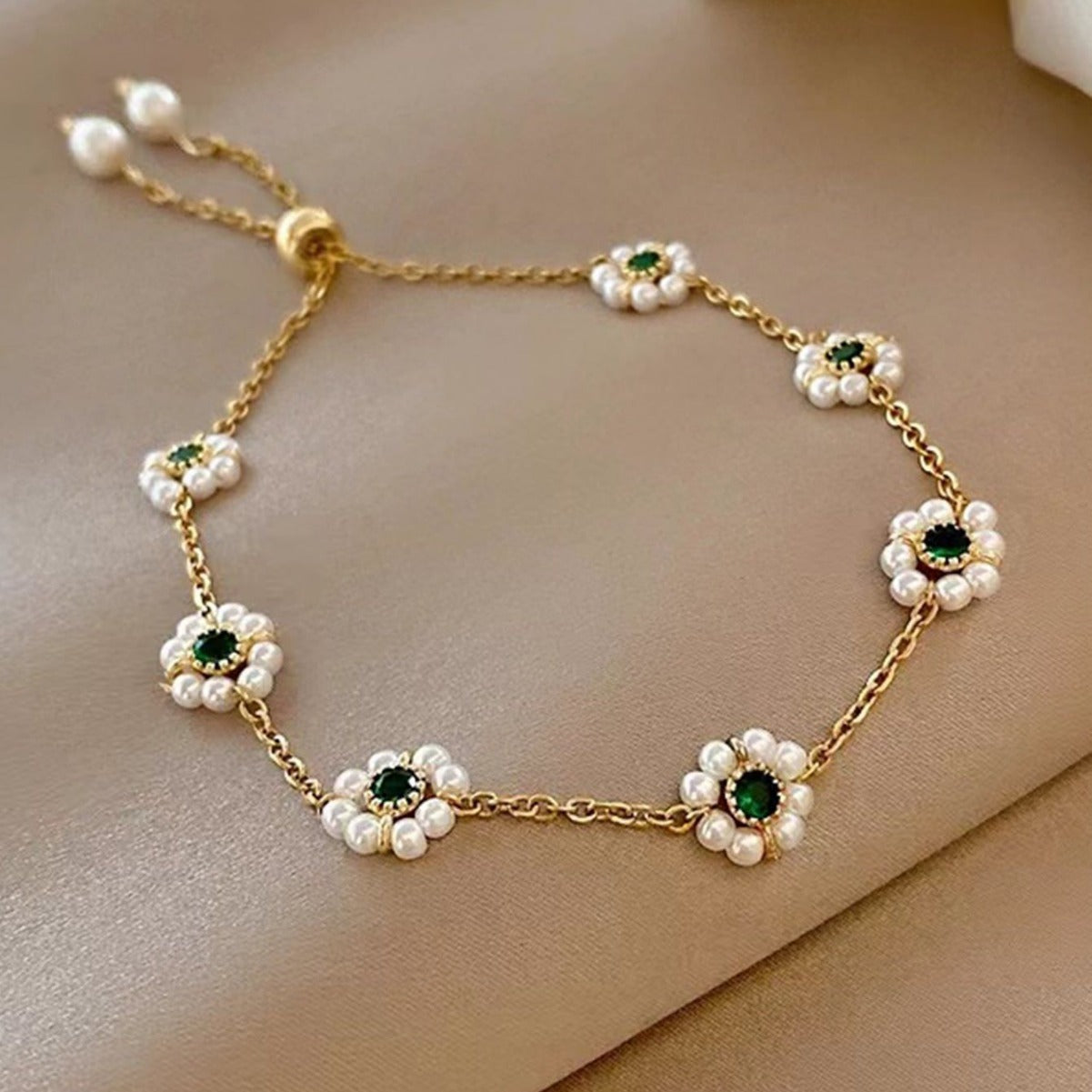 Bracelet à fleurs en perles, bracelet à chaîne réglable tendance et polyvalent