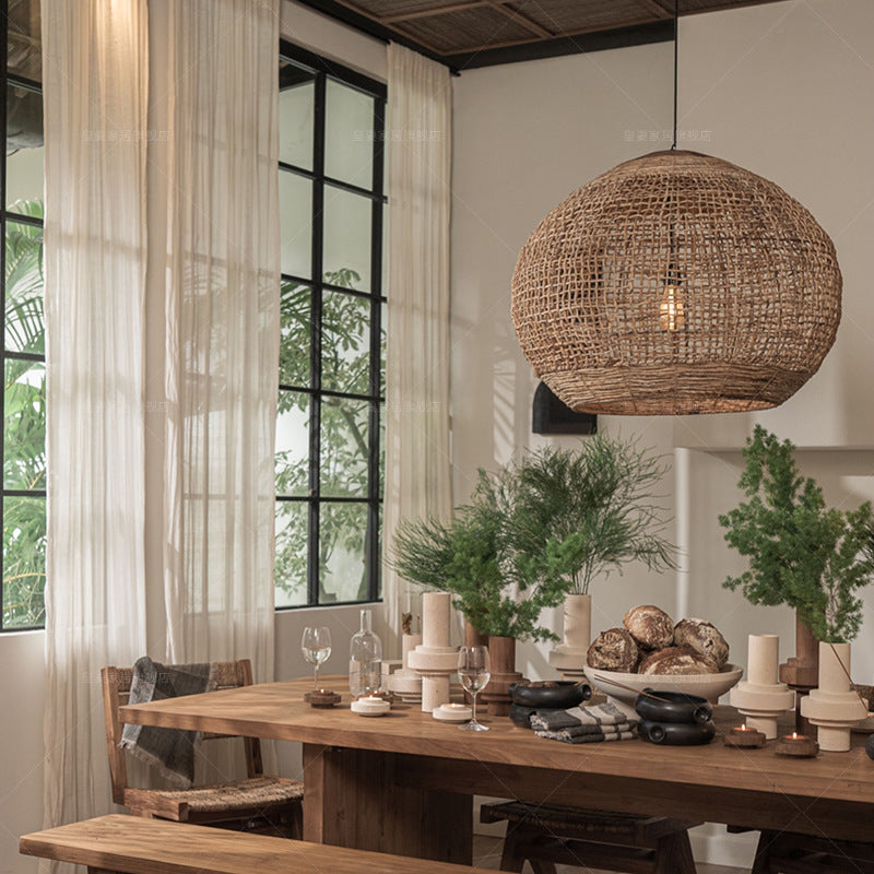 Lustre de salle à manger de style japonais en rotin - LUXARAH
