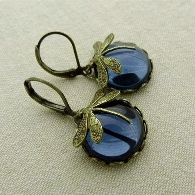 Boucles d'oreilles pendantes en forme de libellule vintage pour femme, bijou tendance, style bohème, chakra, pierre de lune bleue, bijou ethnique de mariage