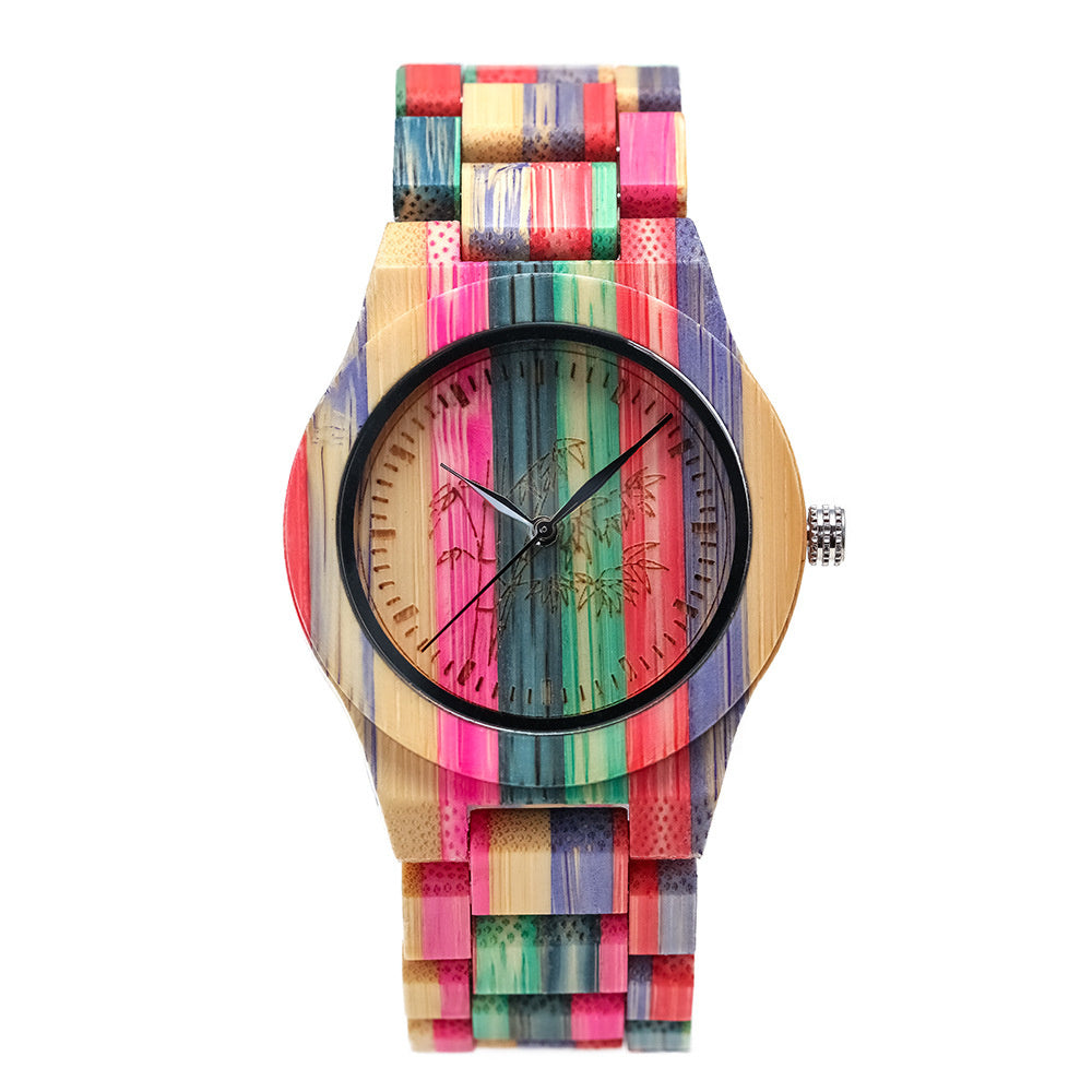 Montre à quartz couleur loisirs en bois de bambou