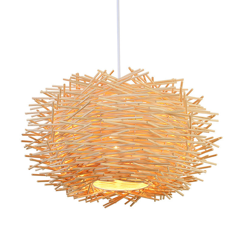 Lustre cage à oiseaux en bambou tressé, style pastoral, personnalisé, art du rotin d'Asie du Sud-Est - LUXARAH