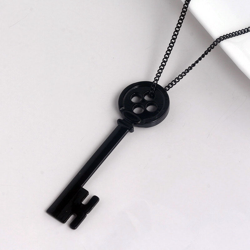 Coraline Movie Black Button Pendant Necklace, The Secret Door Key, Halloween Gift