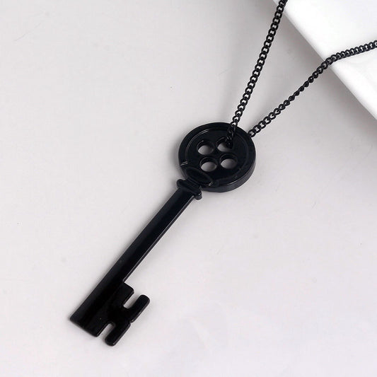Collier avec pendentif en forme de bouton noir du film Coraline, la clé de la porte secrète, cadeau d'Halloween - LUXARAH