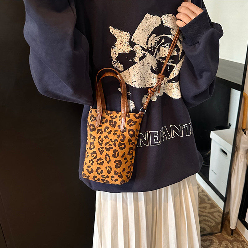 Sac bandoulière femme automne et hiver rétro imprimé léopard, nouveau polyvalent daim, sac téléphone