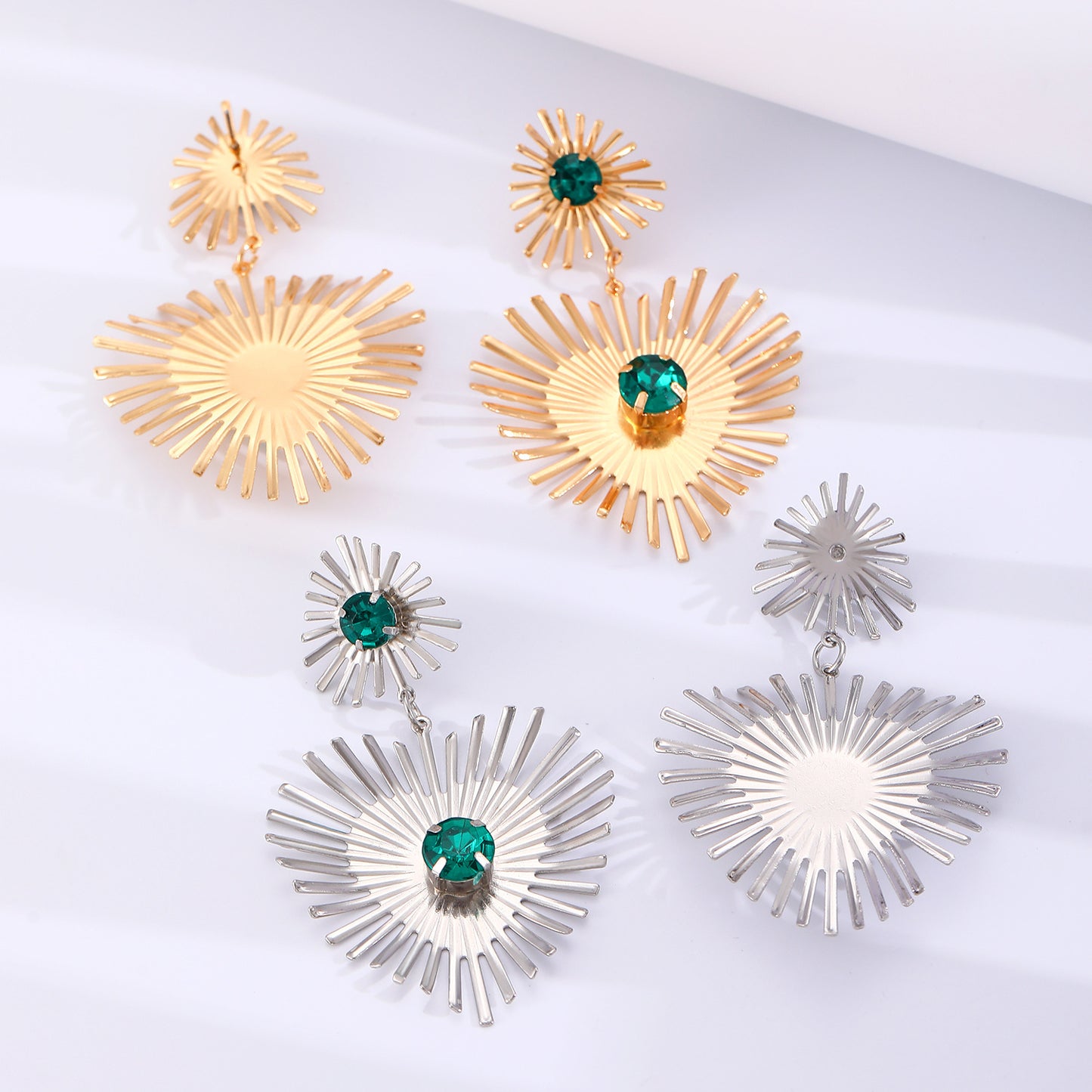 Boucles d'oreilles bohèmes en forme de cœur avec strass, motif tournesol, style exagéré, pour femme, bijoux de Saint-Valentin