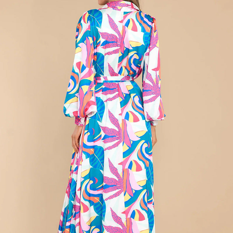 Nouvelles robes imprimées à manches longues et col polo avec ourlet surdimensionné - LUXARAH