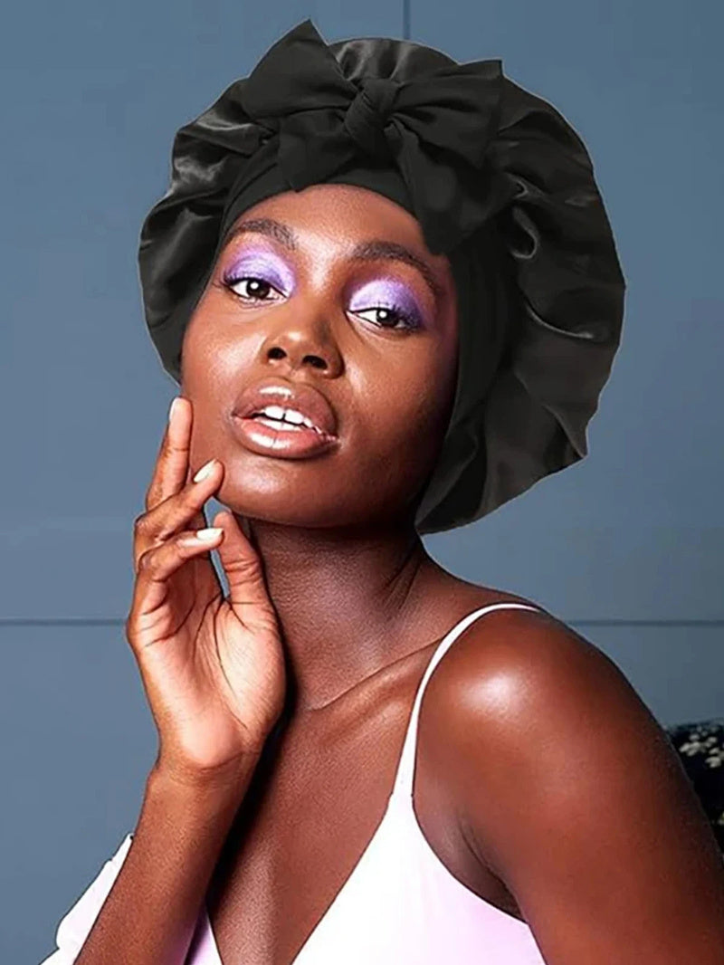 Bonnet en soie pour dormir, bonnet en satin, bonnet de nuit, écharpe pour cheveux bouclés avec lien à nouer