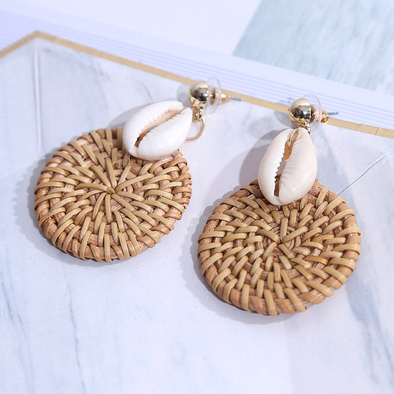 Boucles d'oreilles en rotin tissé à la main, géométriques, européennes et américaines, simples, rondes, rouges, coréennes, bijoux pour femmes. - LUXARAH