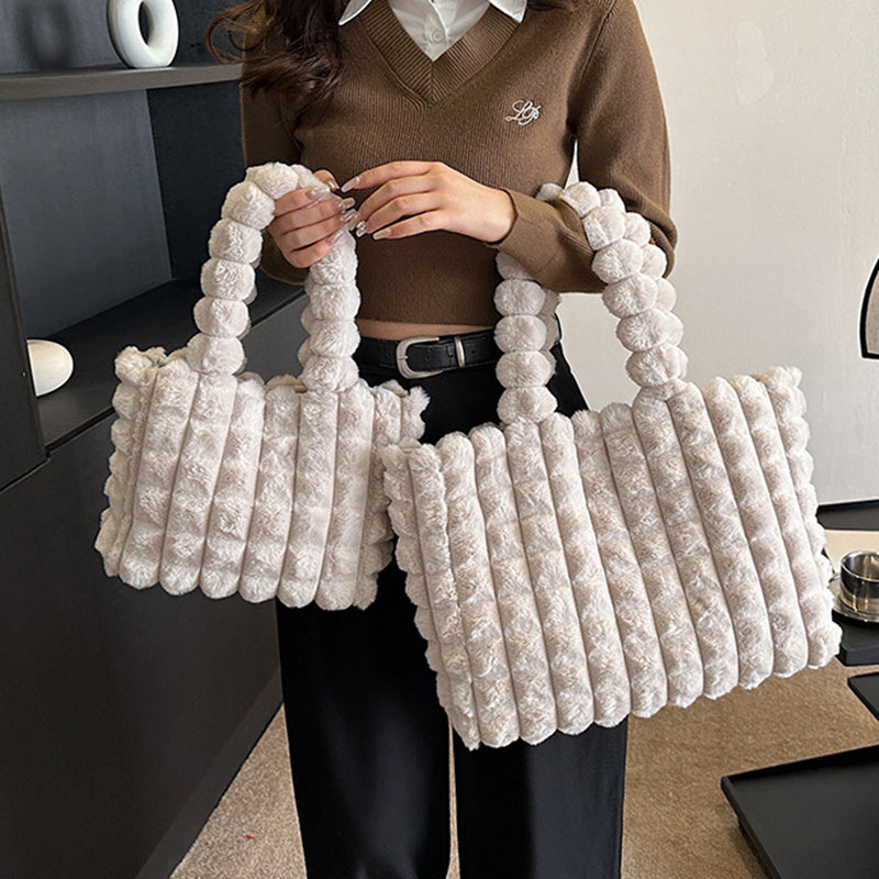 Sacs à main à carreaux, mode hiver, grande capacité, sac de shopping en peluche, style coréen, sacs fourre-tout de luxe personnalisés pour femmes - LUXARAH