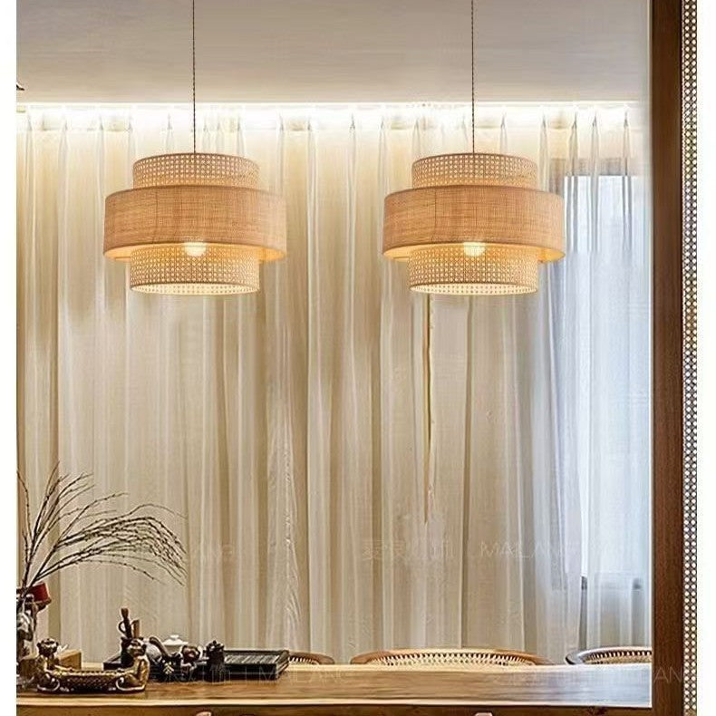 Lustre de bar de style japonais en rotin style lanterne tempête Luji vintage