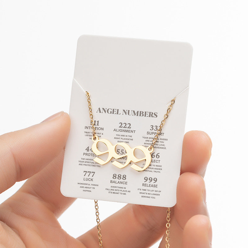 Collier pendentif numérique porte-bonheur pour femme, style ange, tendance, en acier inoxydable 000-999, style vintage