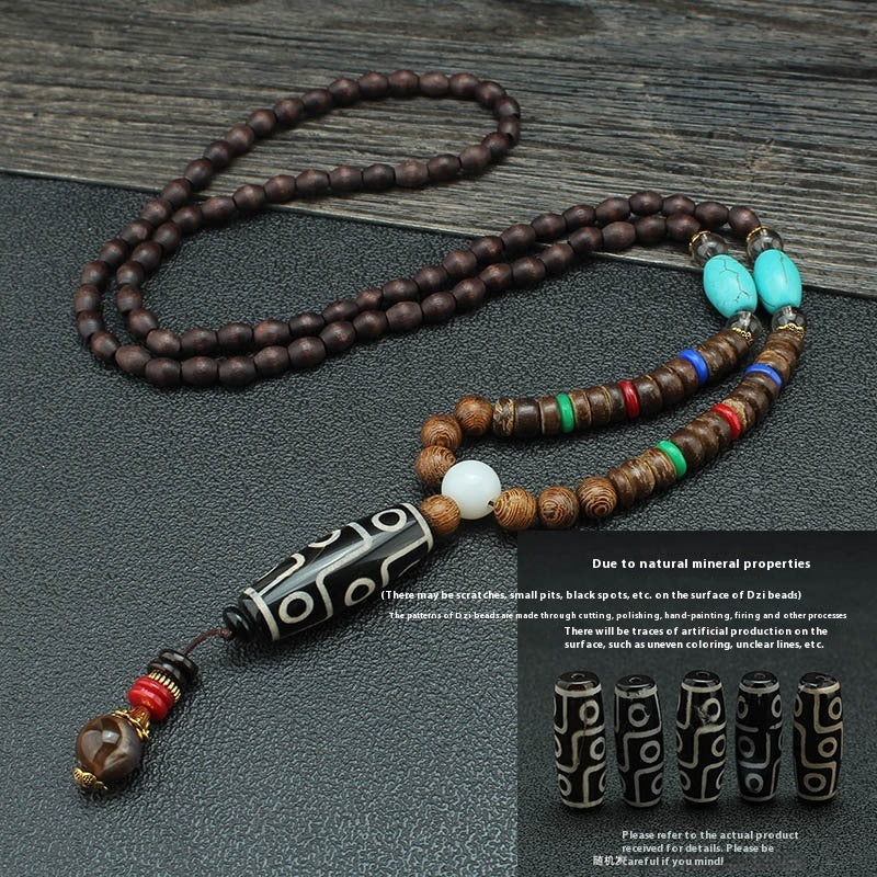 Colliers pour hommes et femmes, chaîne de pull rétro en perles de bois, pendentif Bodhi long - LUXARAH