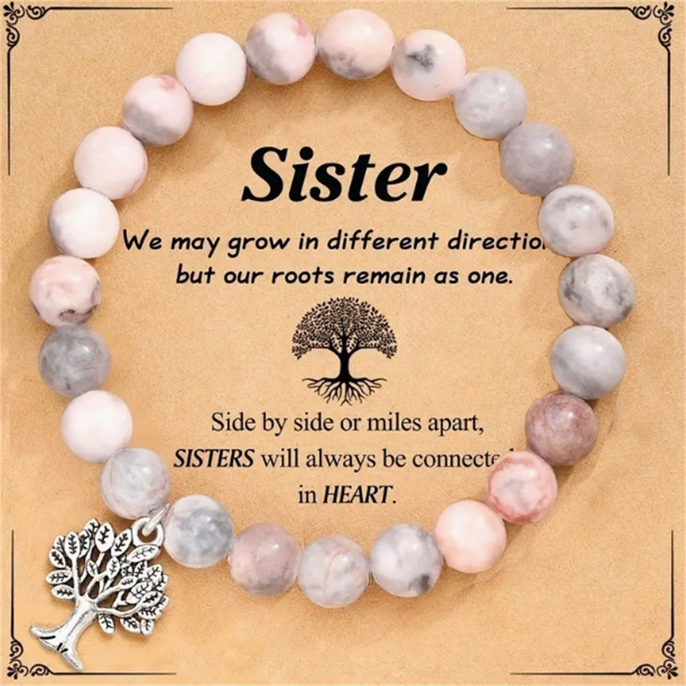 Bracelet tendance en pierre naturelle rose et rouge, motif zèbre, arbre de vie, idéal pour une grande ou une petite sœur, bijou d'anniversaire pour fille ou garçon