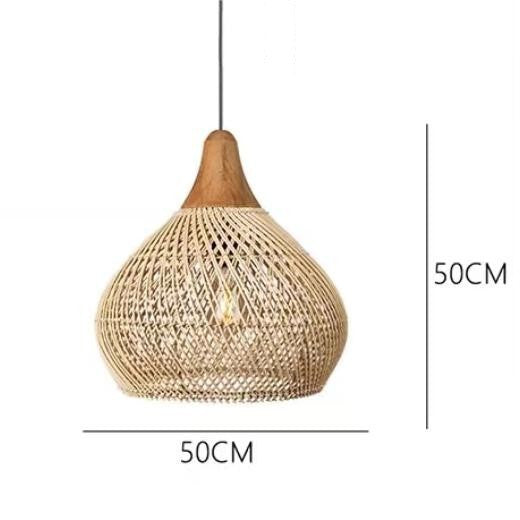 Lustre de salon vintage en bois et rotin tressé - LUXARAH