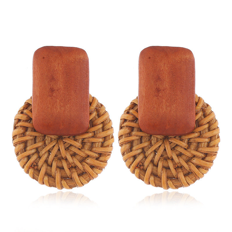 Boucles d'oreilles en raphia et rotin pour femme, nouvelles boucles d'oreilles rondes géométriques colorées en paille - LUXARAH