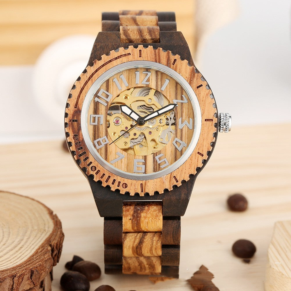 Montre mécanique automatique en bois de bambou avec cadran Creative Gear - LUXARAH