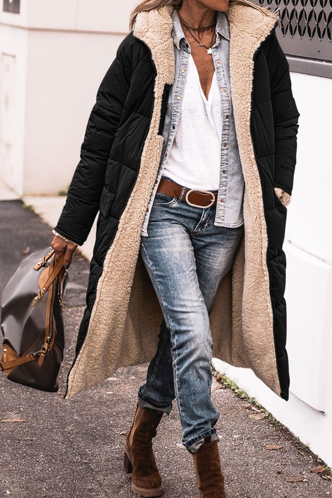 Manteau long à capuche de couleur unie, manches longues, double face, slim, élégant, cardigan, vêtements pour femmes