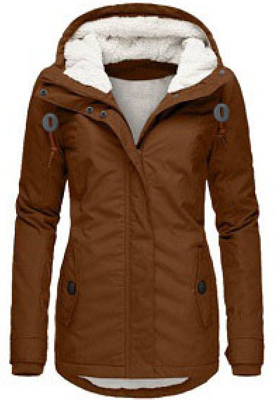 Veste d'hiver à capuche, couleur unie, chaude, fermeture éclair, polaire, avec poches, décontractée, pour femme