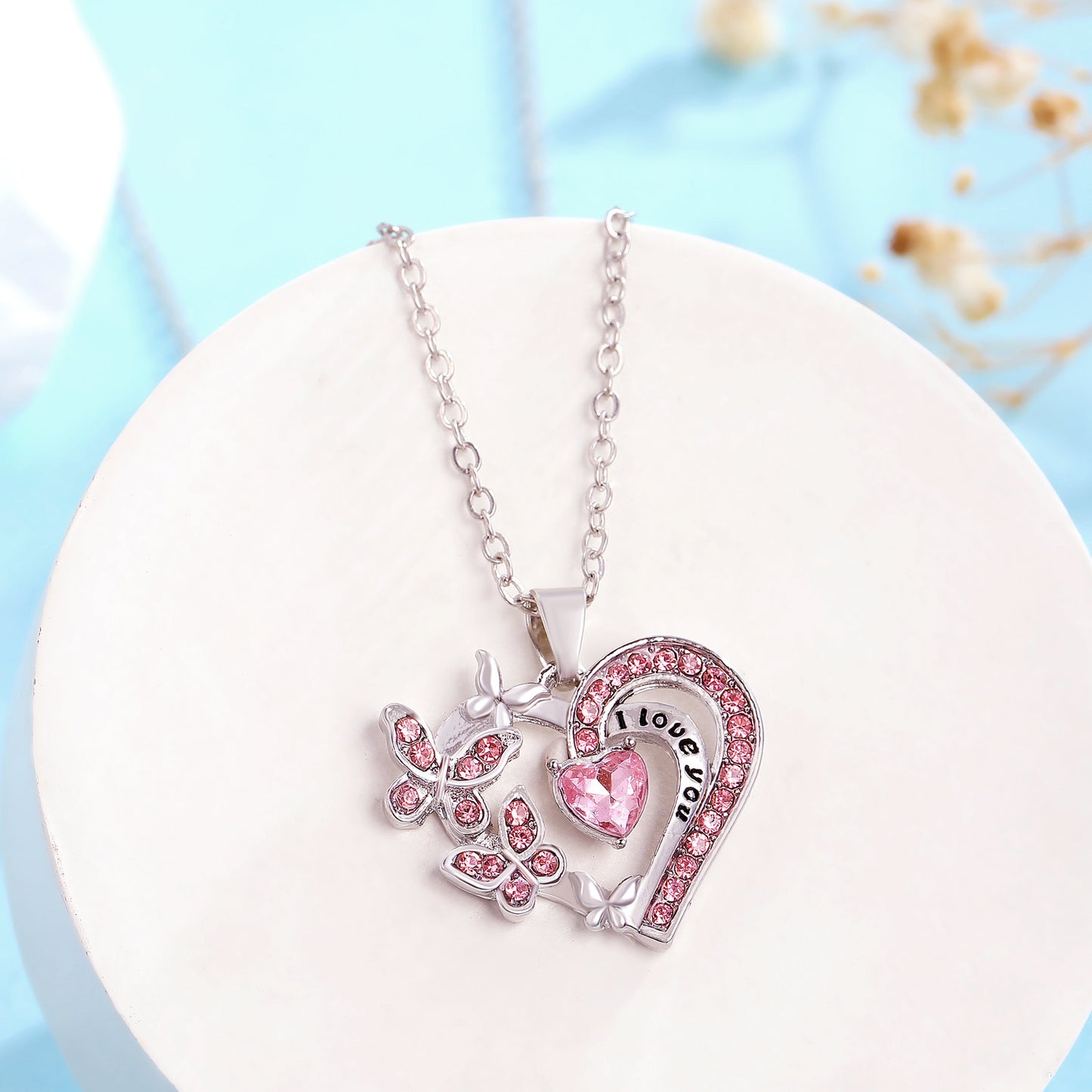 Collier papillon avec strass, pendentif en forme de cœur creux, chaîne de clavicule, pour la Saint-Valentin
