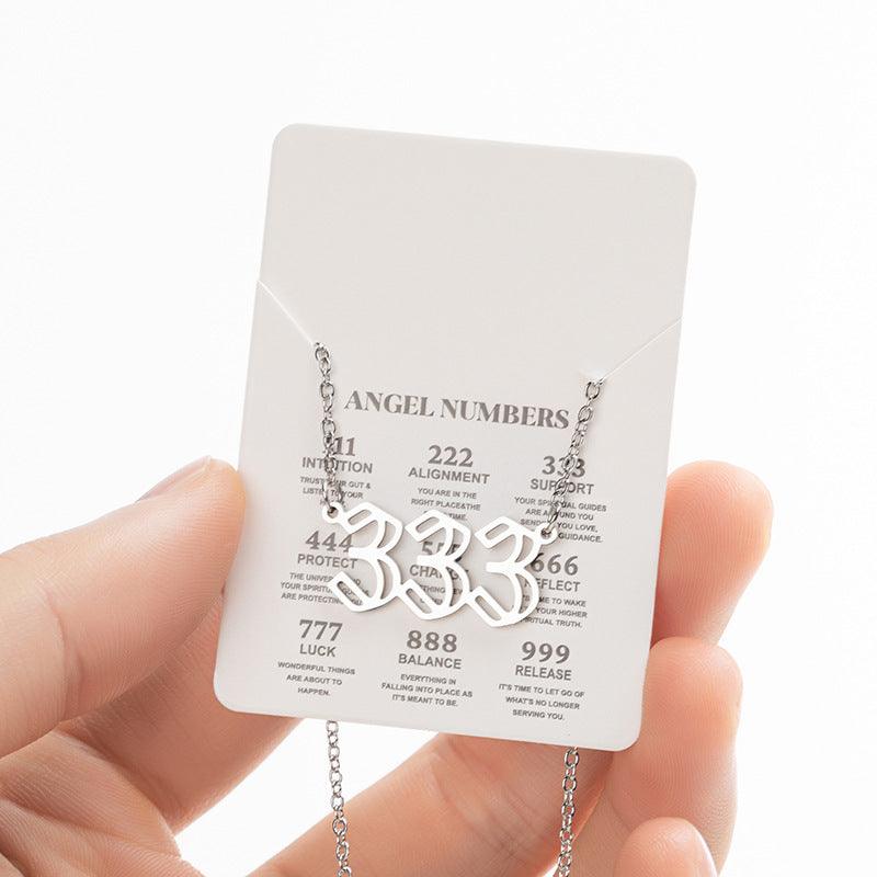 Collier pendentif numérique porte-bonheur pour femme, style ange, tendance, en acier inoxydable 000-999, style vintage