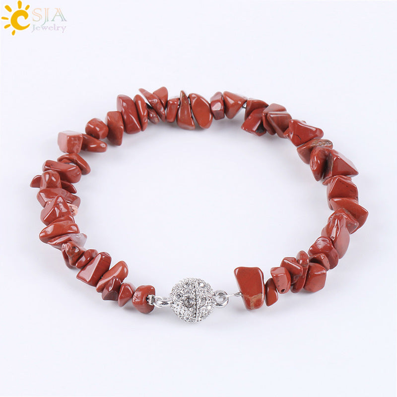 Bracelet en gravier naturel pour femme, aimanté, boucle boule en zircon, énergie irrégulière, pierre semi-précieuse - LUXARAH