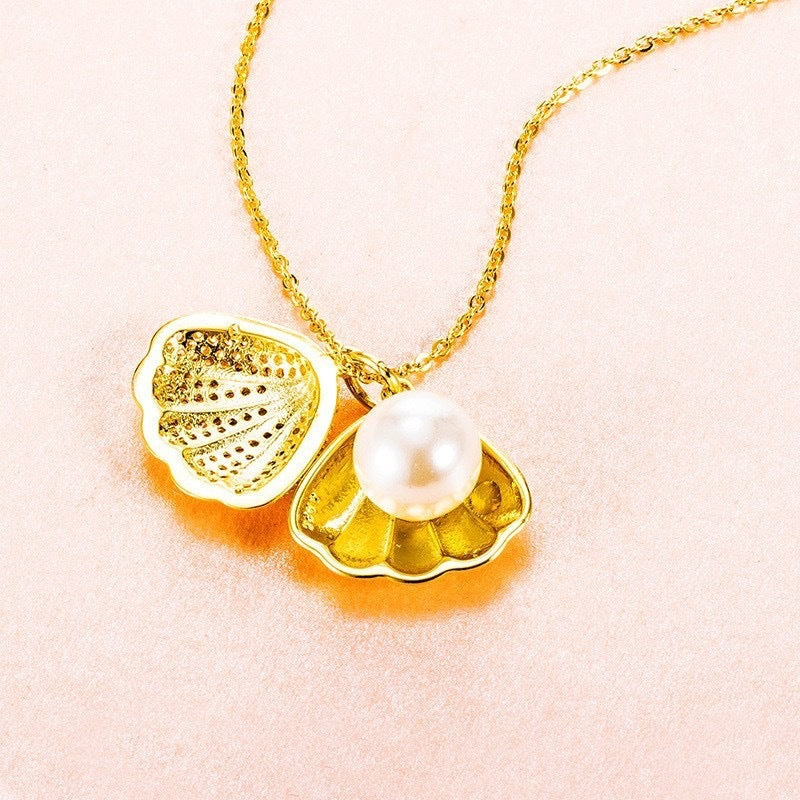 Collier de perles coquillage avec strass, bijou de personnalité pour femme en zircon