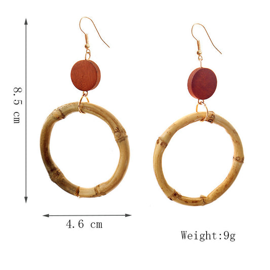 Boucles d'oreilles géométriques rondes en rotin faites à la main pour femmes - LUXARAH