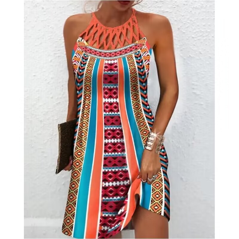 Robe imprimée tendance, décontractée, dos nu, vêtements d'été - LUXARAH